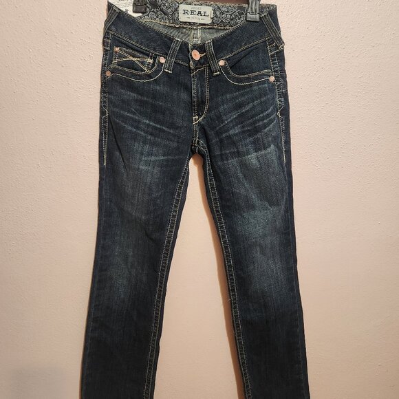 Ariat Real Midrise Straight Womens 27s Western Blue Jeans NEW - Picture 2 of 12